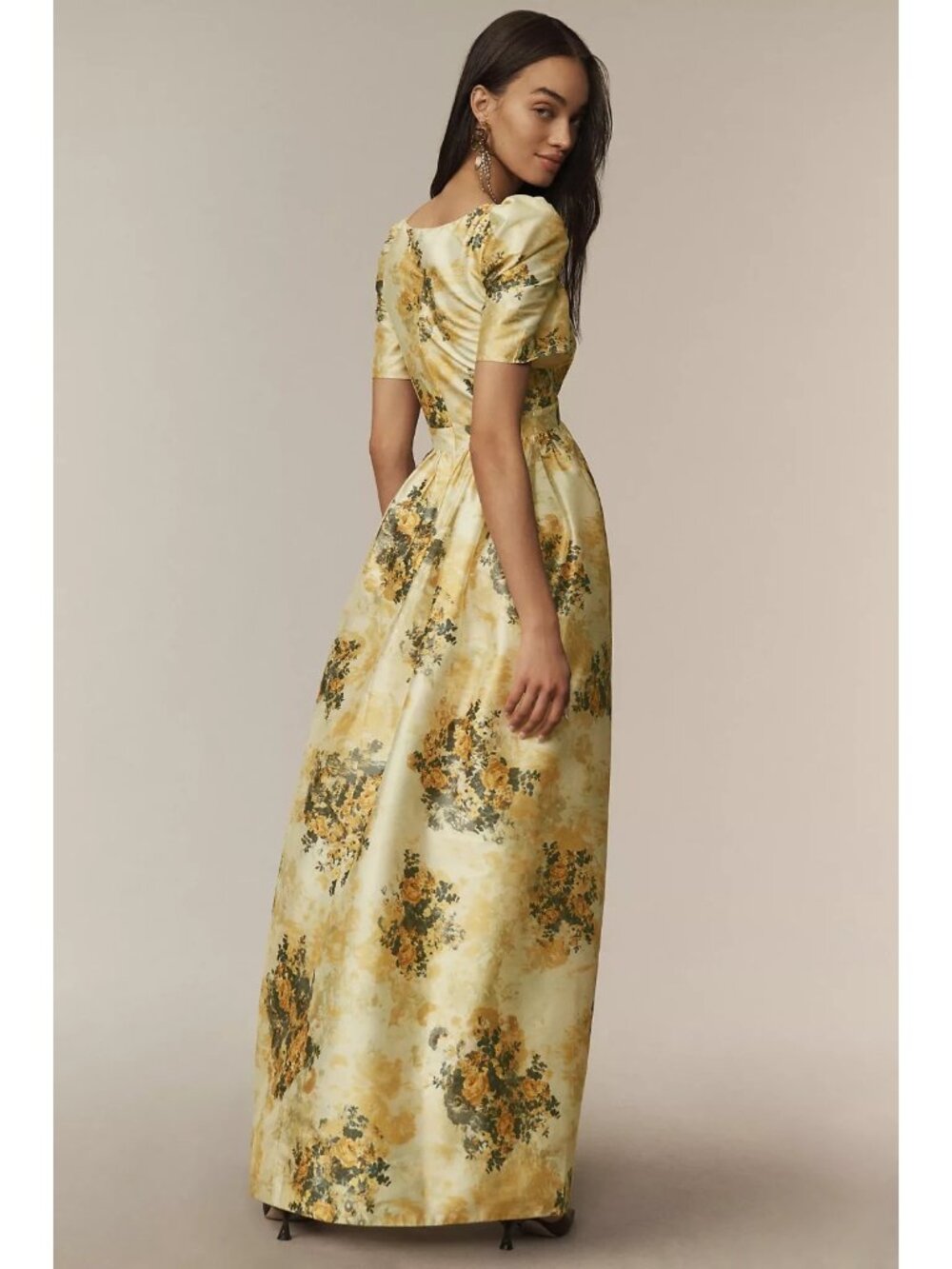 Anthropologie BHLDN Aurora Puff-Sleeve Taffeta Maxi Wedding Guest Dress 10 - Picture 3 of 3